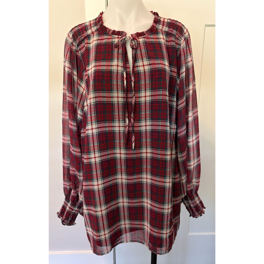 Talbots Womens TOP Long Sleeve Red White Green Plaid Size 3X